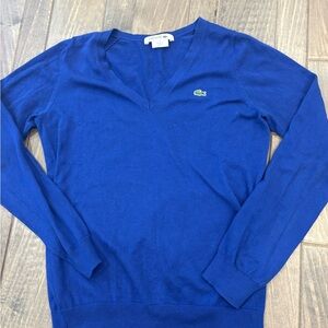 4 for &50 Lacoste V-Neck Sweater in Royal Blue with Green Crocodile